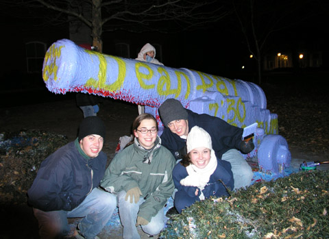 Tufts Students for Dean posing in front of the newly-painted cannon.