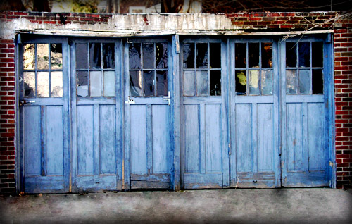 Six blue doors.