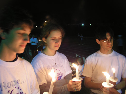 Candle-holding at Relay for Life.