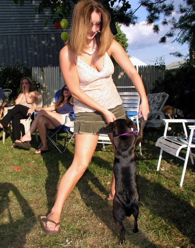 Megan dancing with her dog.