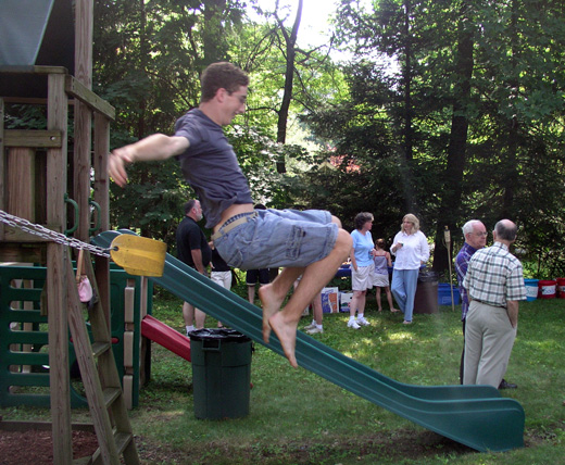 Jumping off a swing.