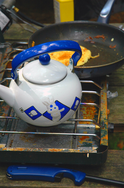 Teapot and pancake pan.
