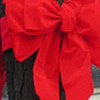 Red bows in front of a store.