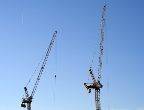 Construction cranes.